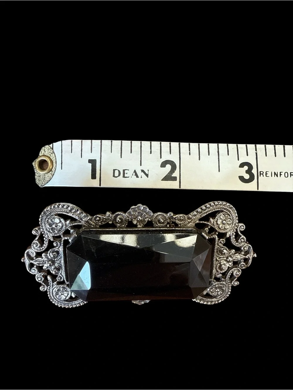 VTG Sarah Coventry Celebrity Black Smoky Glass Filigree Bar Brooch Pin - Picture 4 of 8